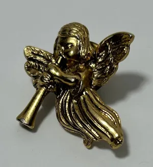 Vintage Gold-Tone JJ Jonette Trumpeting Angel Pin – Signed Religious Lapel Brooch