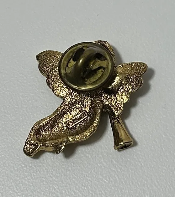 Vintage Gold-Tone JJ Jonette Trumpeting Angel Pin – Signed Religious Lapel Brooch