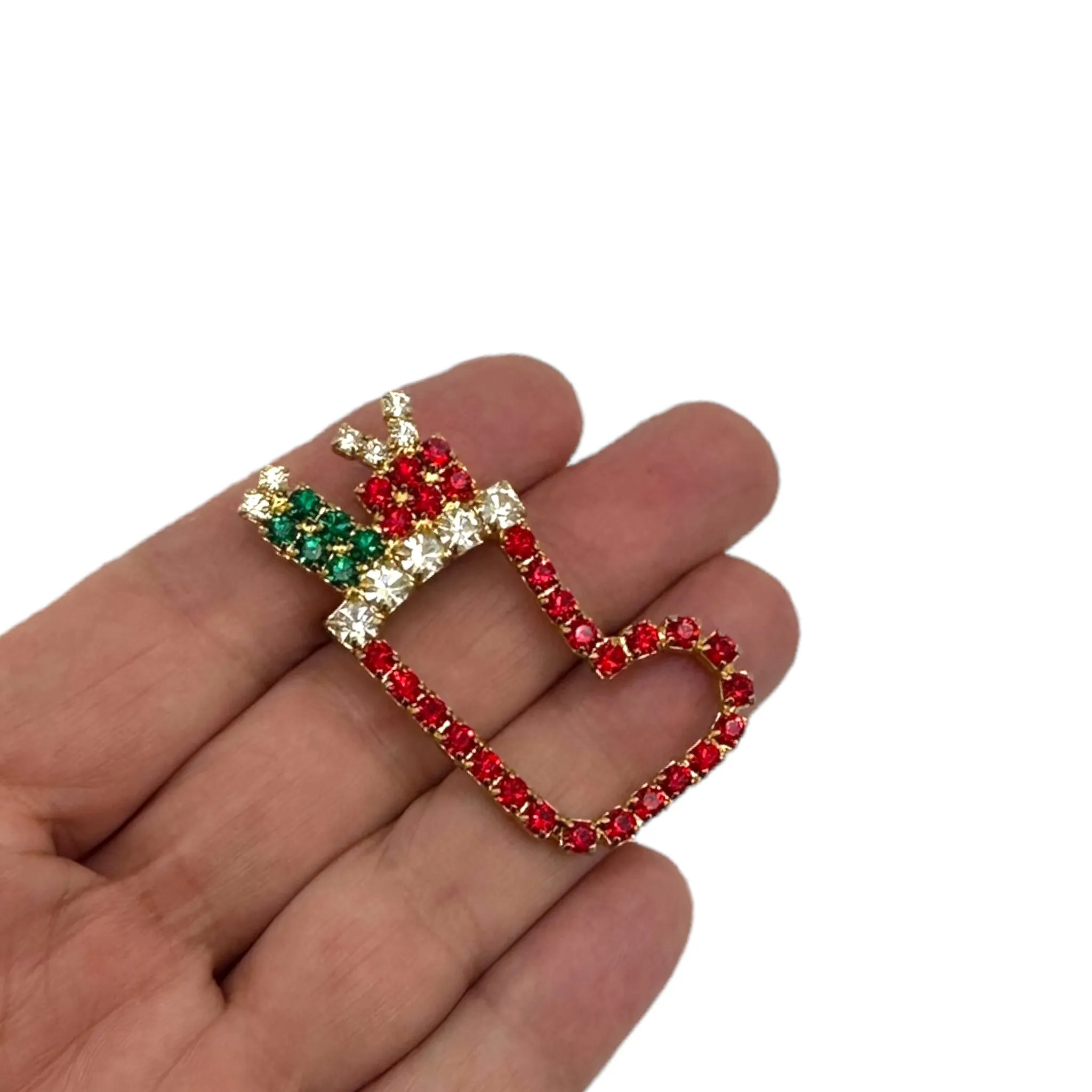 Vintage Holiday Brooch Trio Rhinestone Stocking Wreath Bells Christmas Scatter Pins