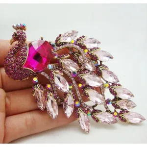 Vintage Jewelry Peacock Bird Purple Crystal Rhinestone Art Nouveau Gold Tone Brooch Pin