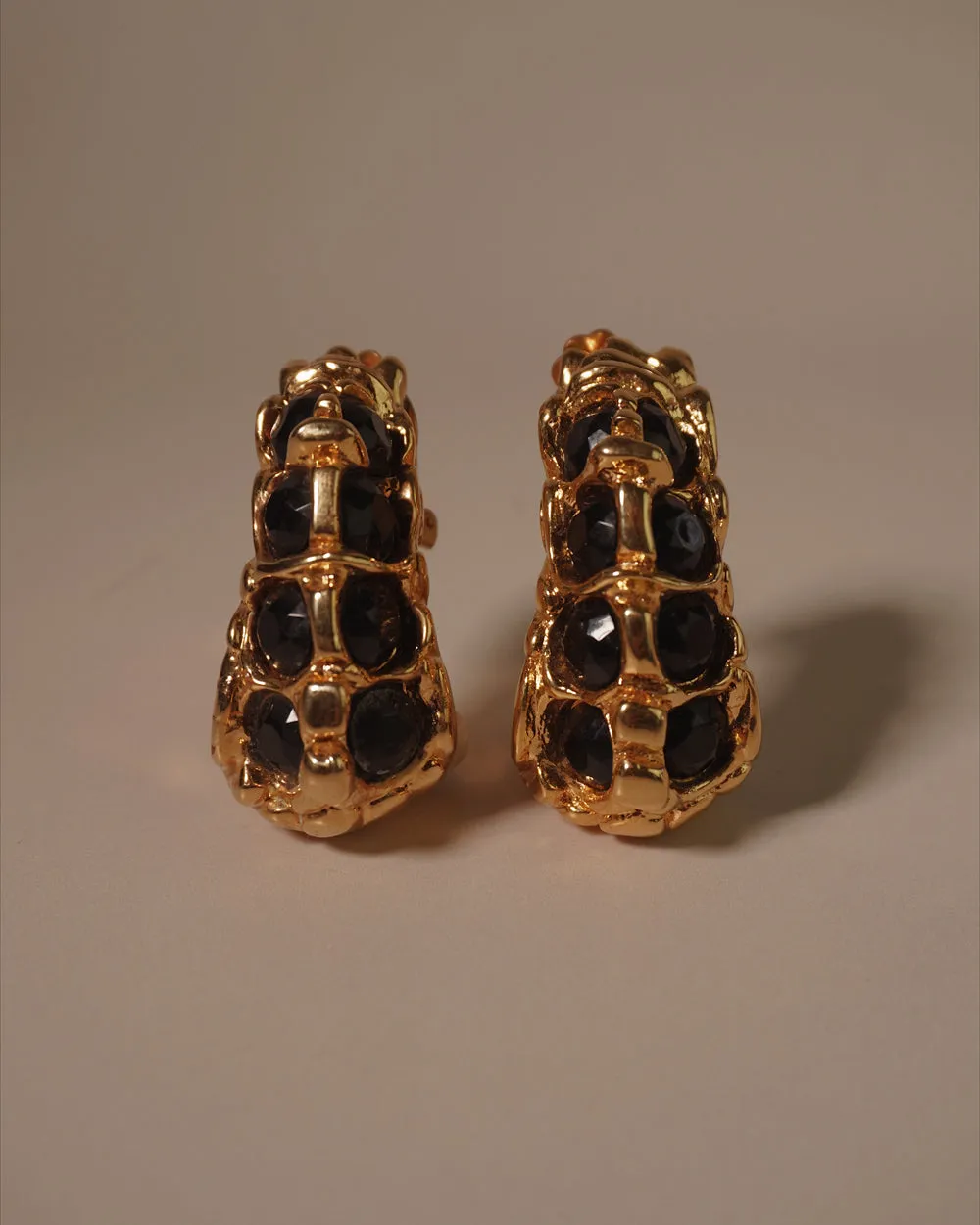 Vintage Kalinger Black Rhinestone Earrings