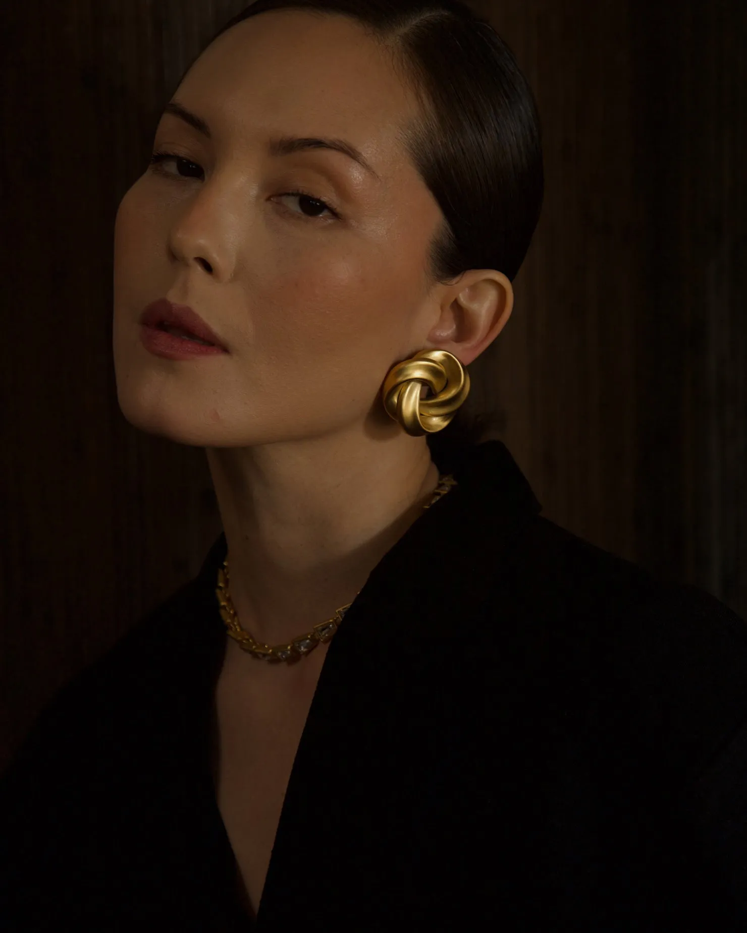 Vintage Oversized Matte Gold Knot Clip Ons