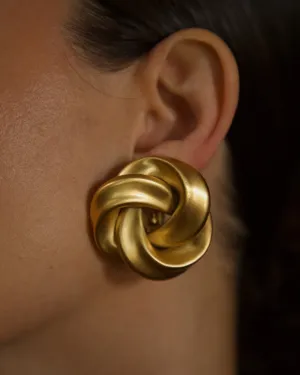 Vintage Oversized Matte Gold Knot Clip Ons