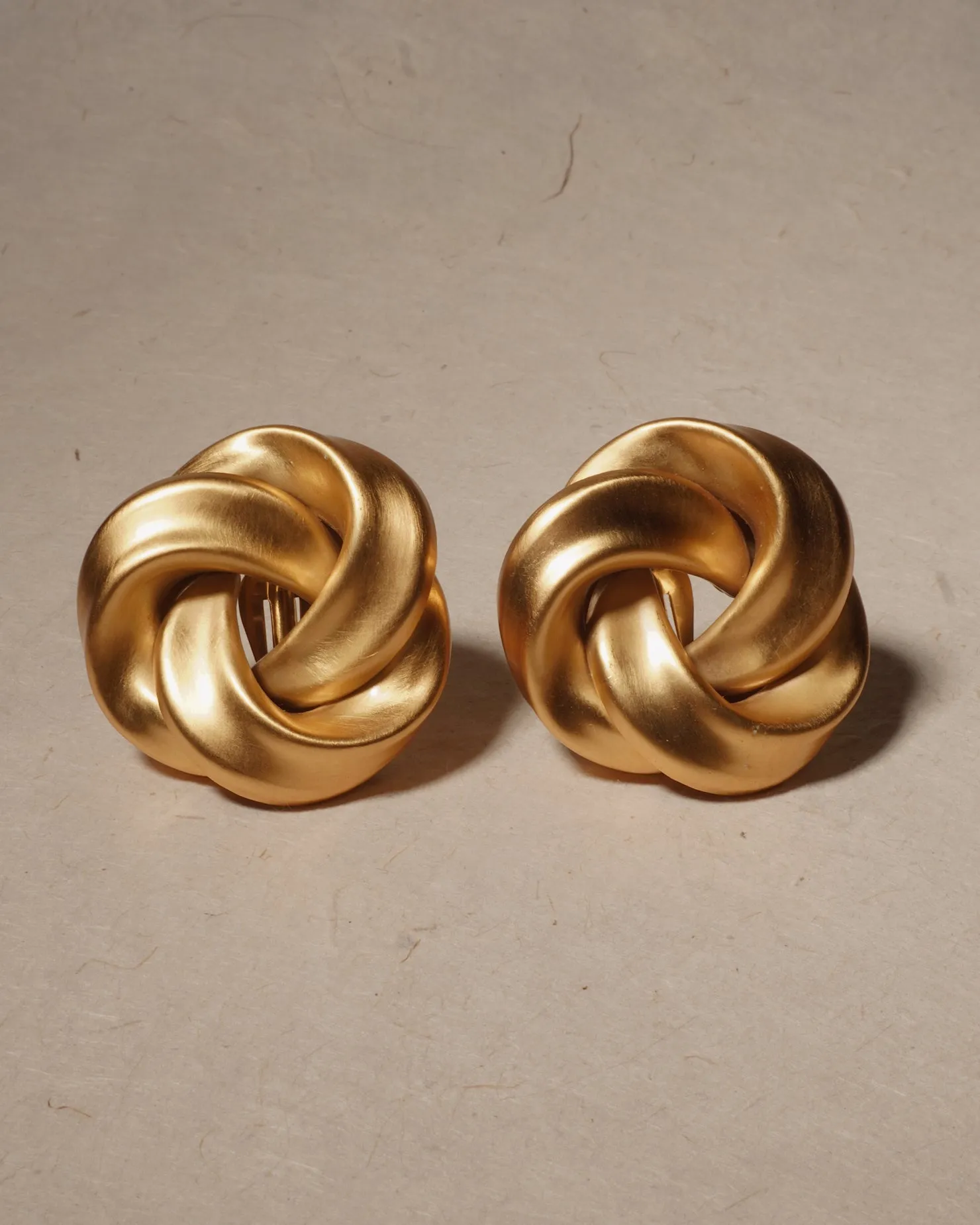 Vintage Oversized Matte Gold Knot Clip Ons