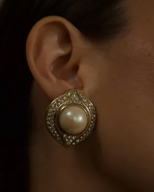 Vintage Oversized Pavé Pearl Clip Ons