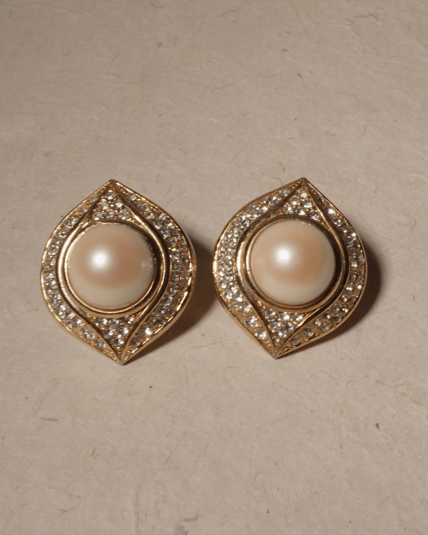 Vintage Oversized Pavé Pearl Clip Ons