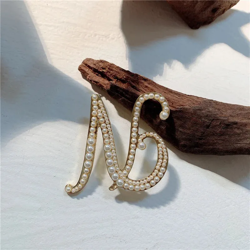 Vintage Pearl Letter Brooches Pins