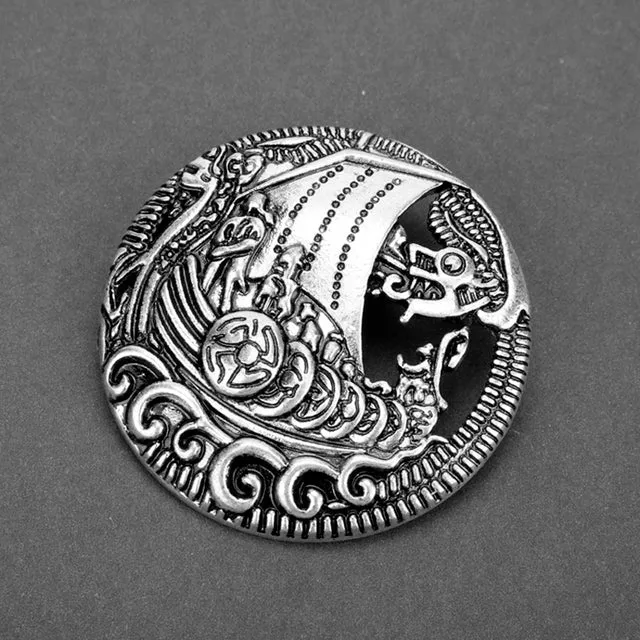 Vintage Round Viking Pin Brooches