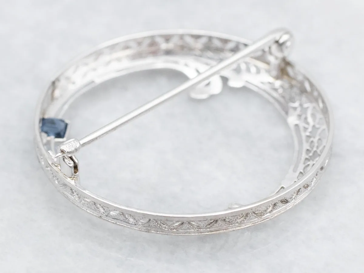 Vintage Sapphire Filigree Circle Brooch