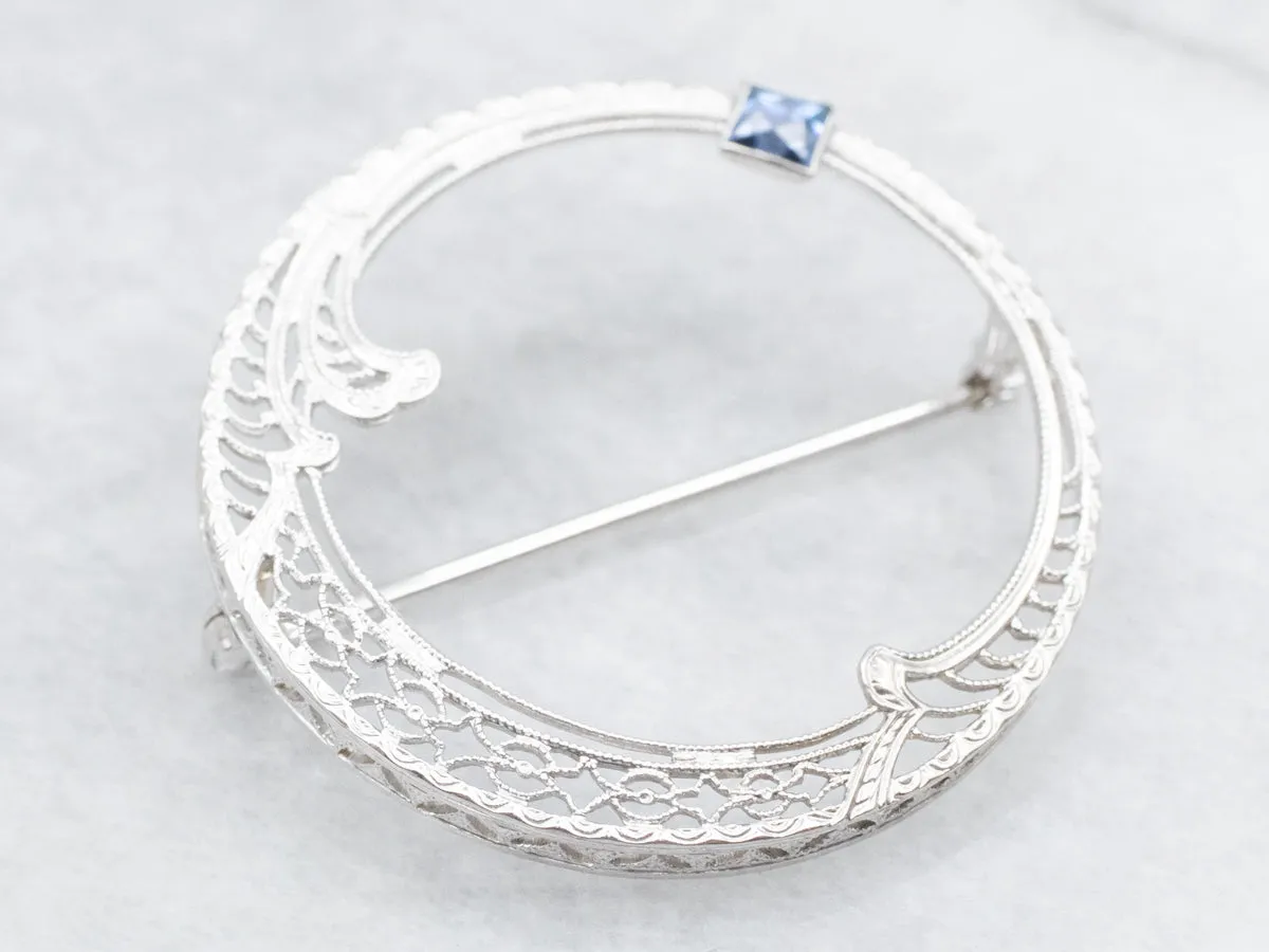 Vintage Sapphire Filigree Circle Brooch
