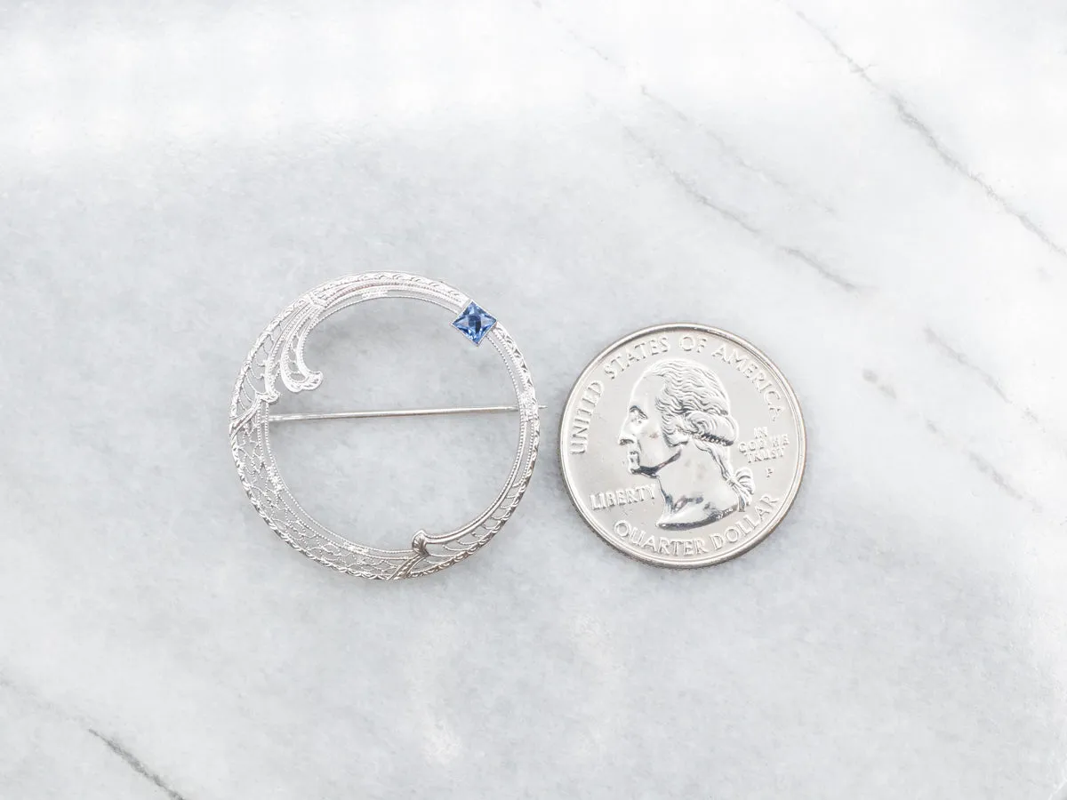 Vintage Sapphire Filigree Circle Brooch
