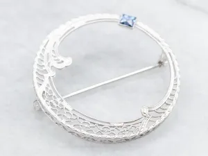 Vintage Sapphire Filigree Circle Brooch