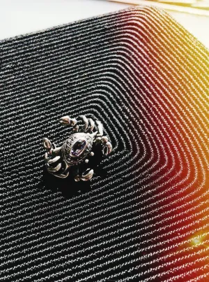 Vintage Silver and Amethyst Crab Brooch Cancer Zodiac