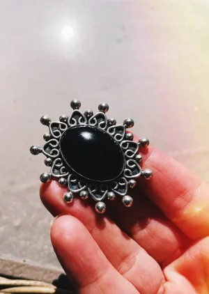 Vintage Sterling Silver Brooch with Black Onyx