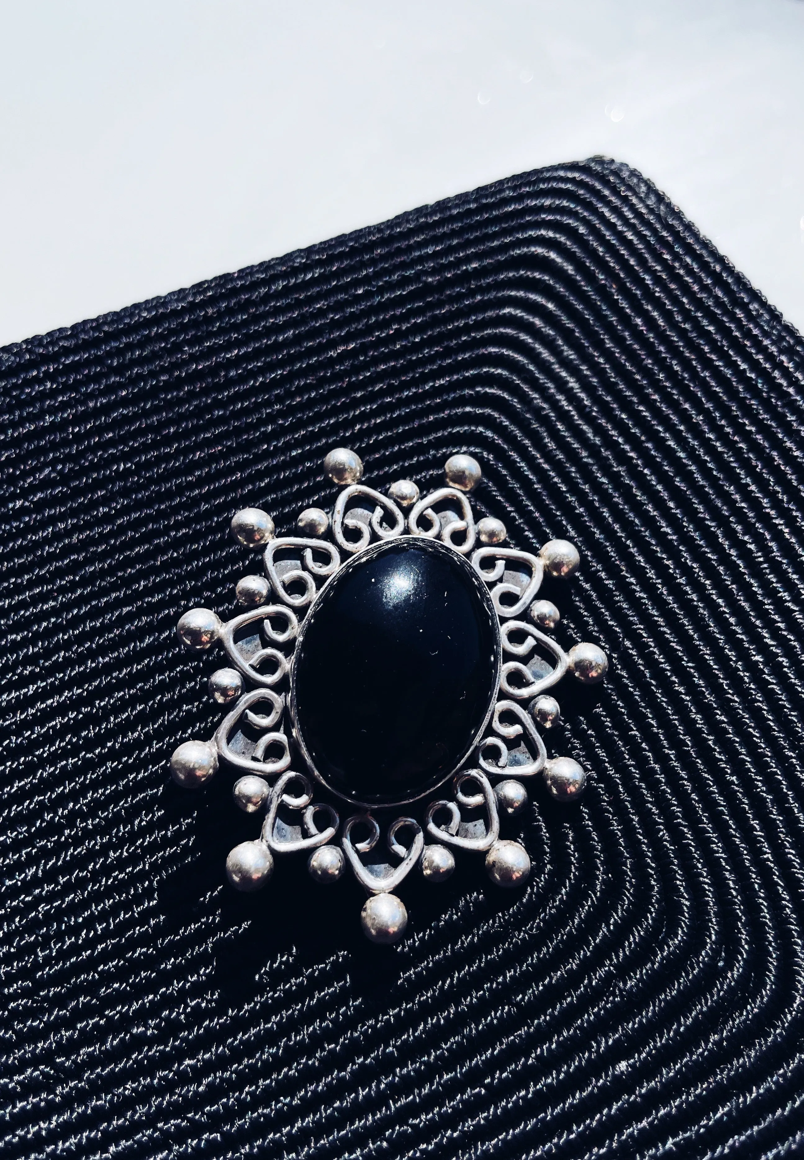 Vintage Sterling Silver Brooch with Black Onyx