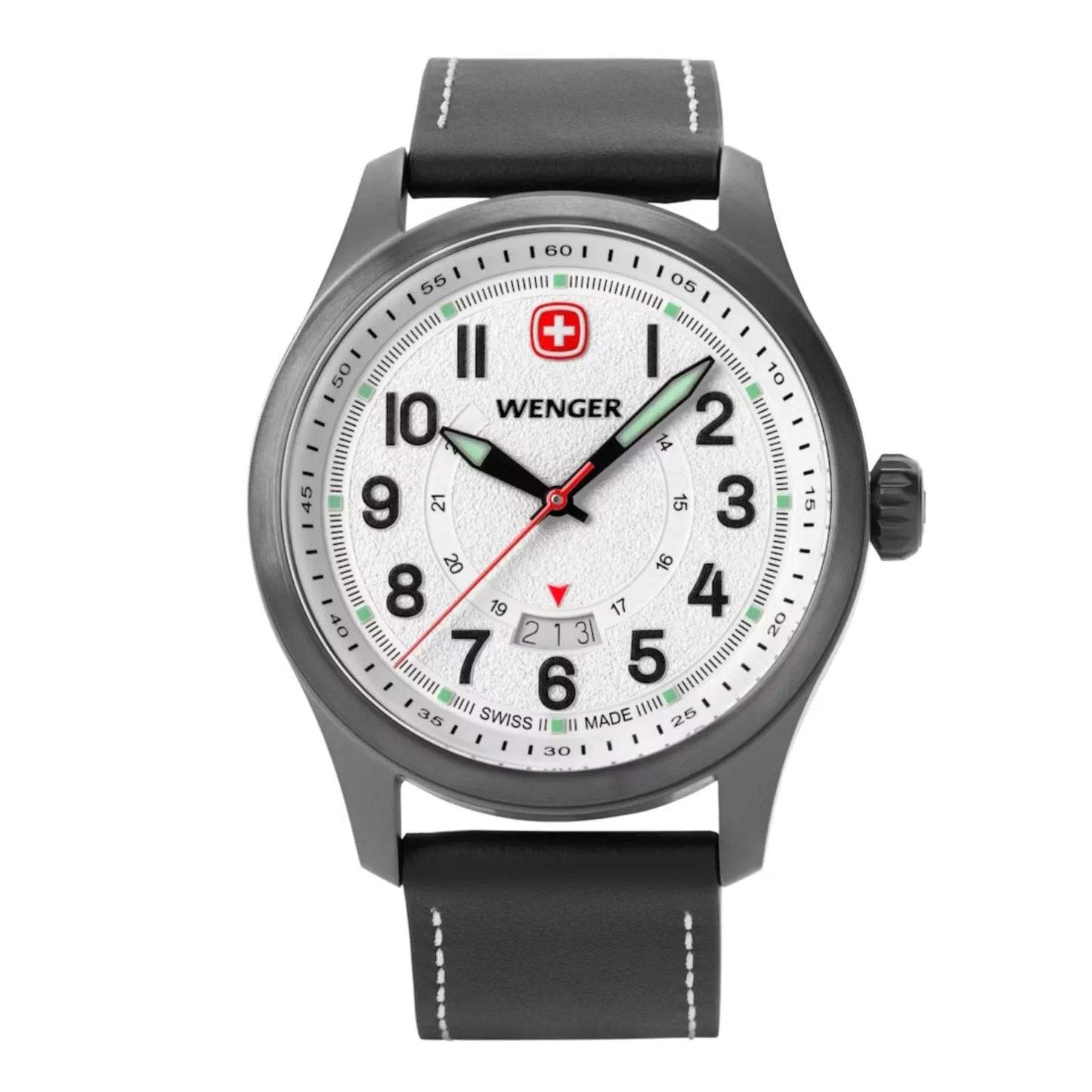 Wenger Terragraph Gents Stainless Steel with Black Dial and Black Leather Strap Watch