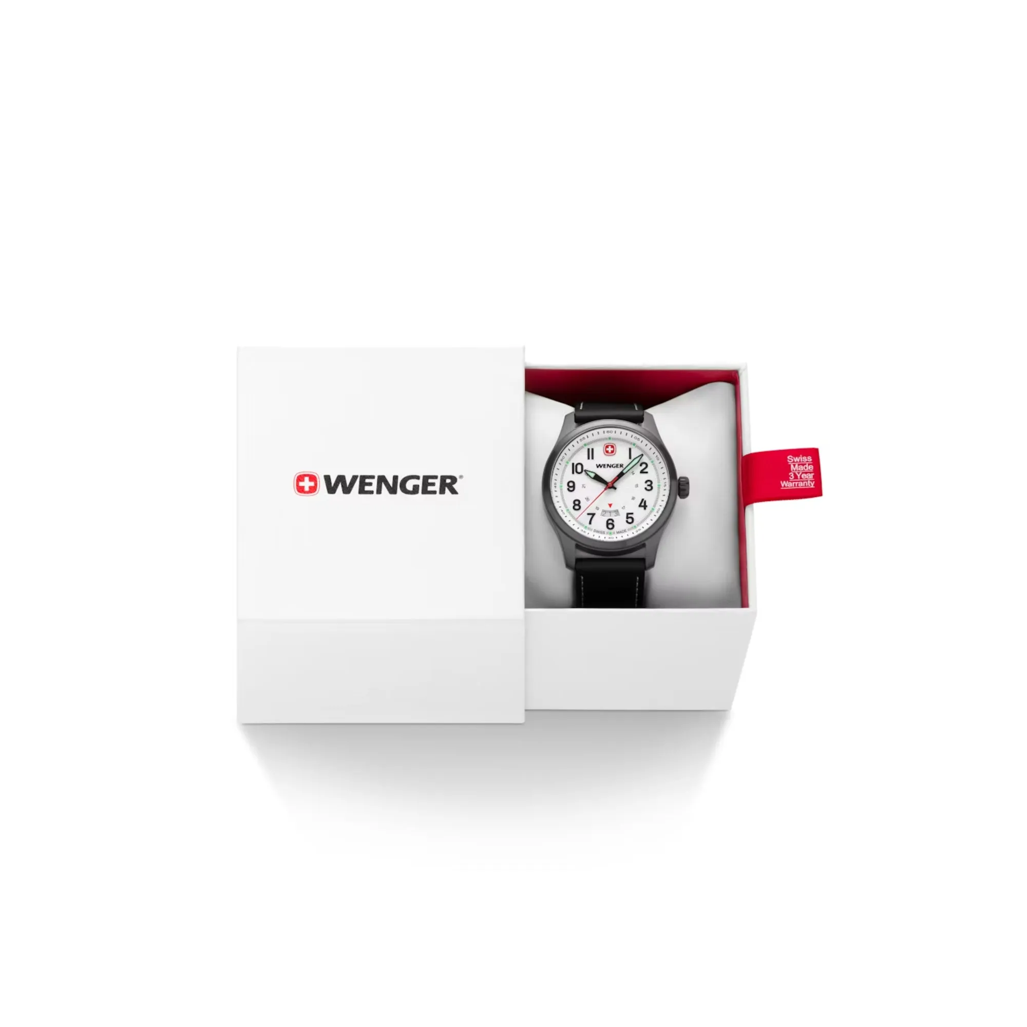 Wenger Terragraph Gents Stainless Steel with Black Dial and Black Leather Strap Watch