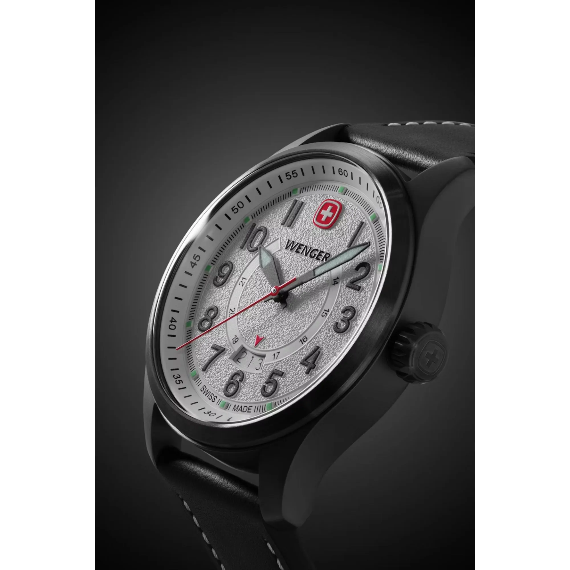 Wenger Terragraph Gents Stainless Steel with Black Dial and Black Leather Strap Watch