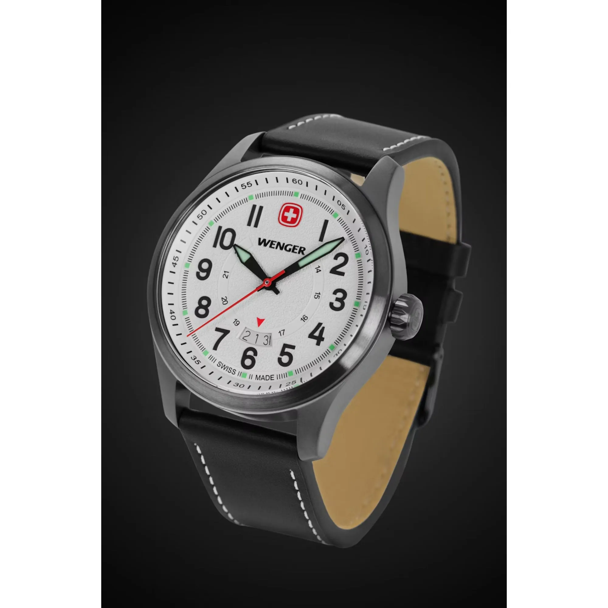 Wenger Terragraph Gents Stainless Steel with Black Dial and Black Leather Strap Watch