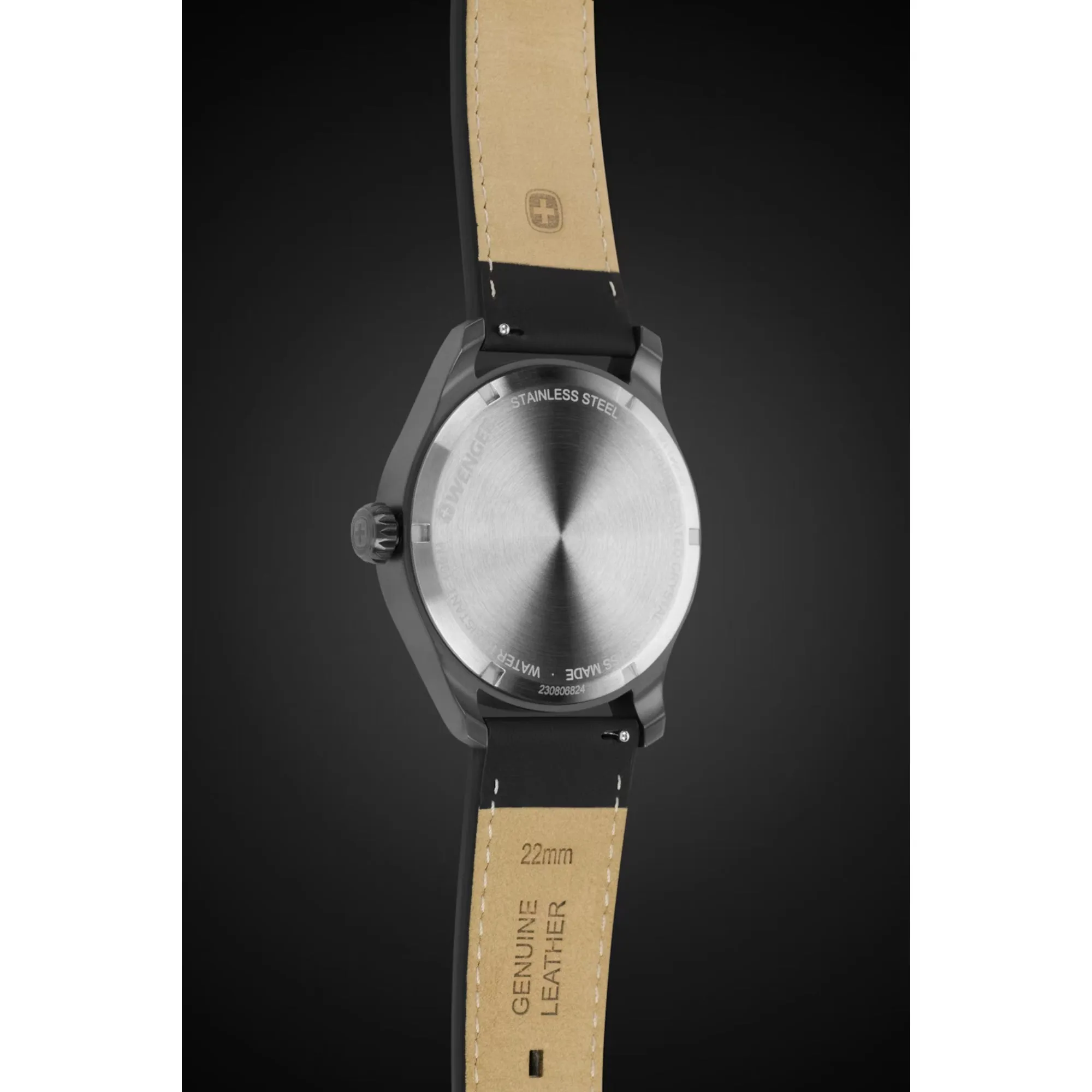 Wenger Terragraph Gents Stainless Steel with Black Dial and Black Leather Strap Watch
