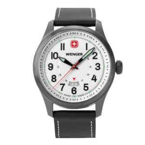 Wenger Terragraph Gents Stainless Steel with Black Dial and Black Leather Strap Watch