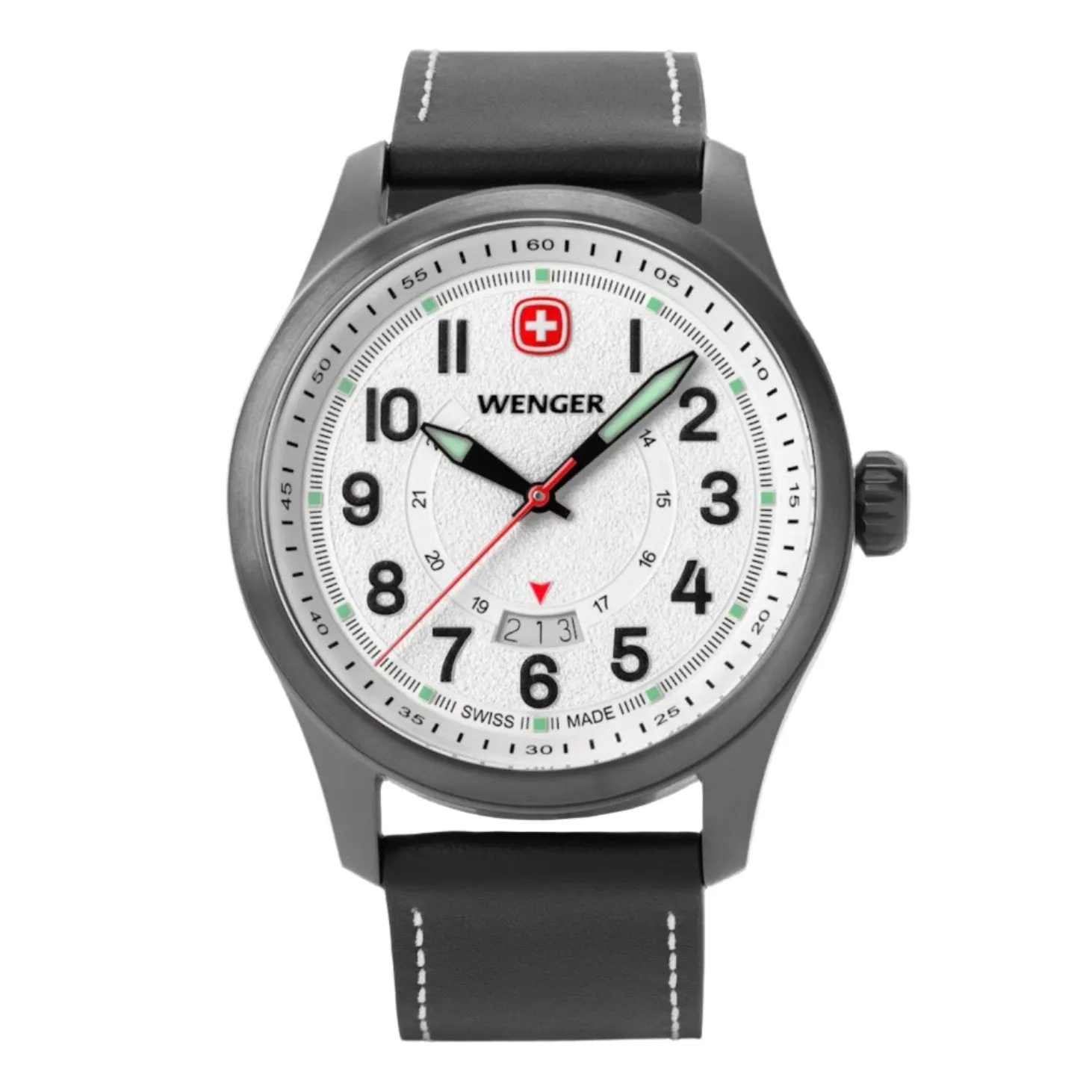 Wenger Terragraph Gents Stainless Steel with Black Dial and Black Leather Strap Watch