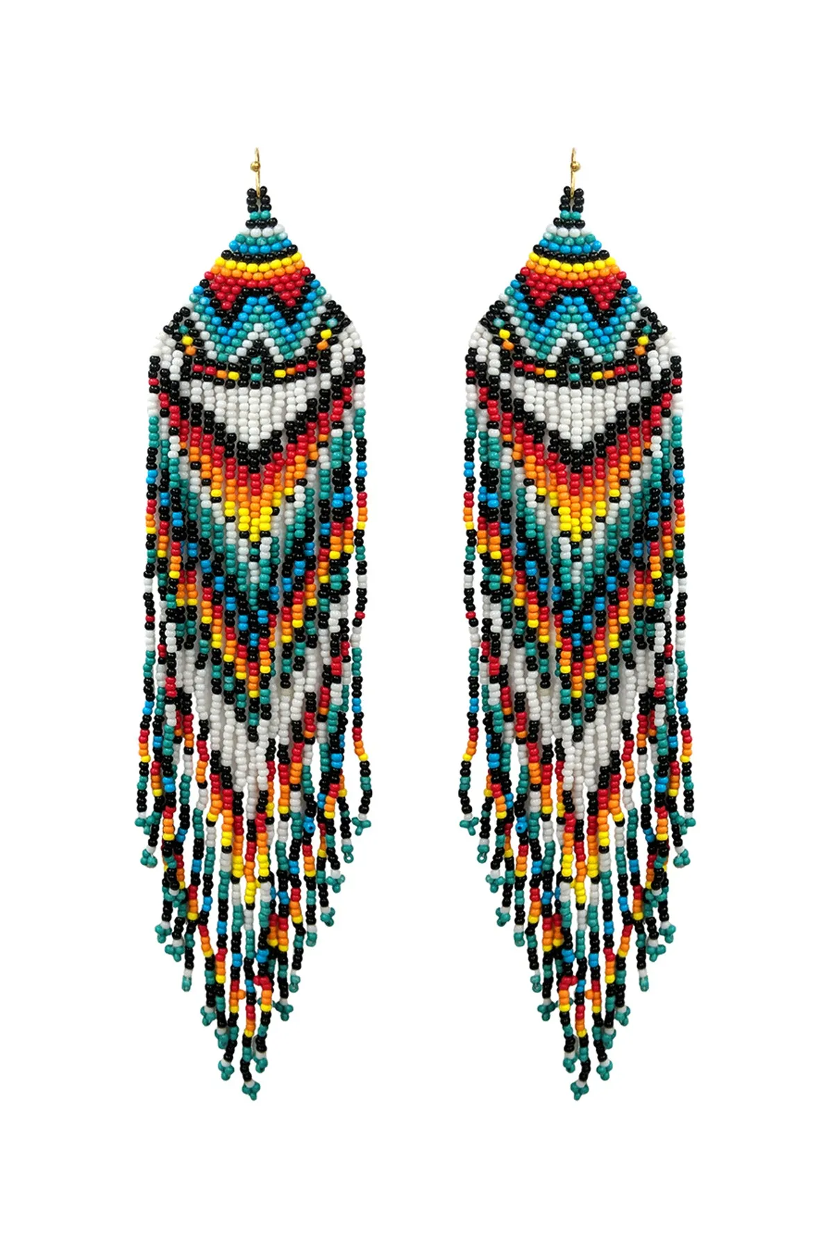 WESTERN STYLE AZTEC SEED BEAD FRINGE DROP EARRINGS