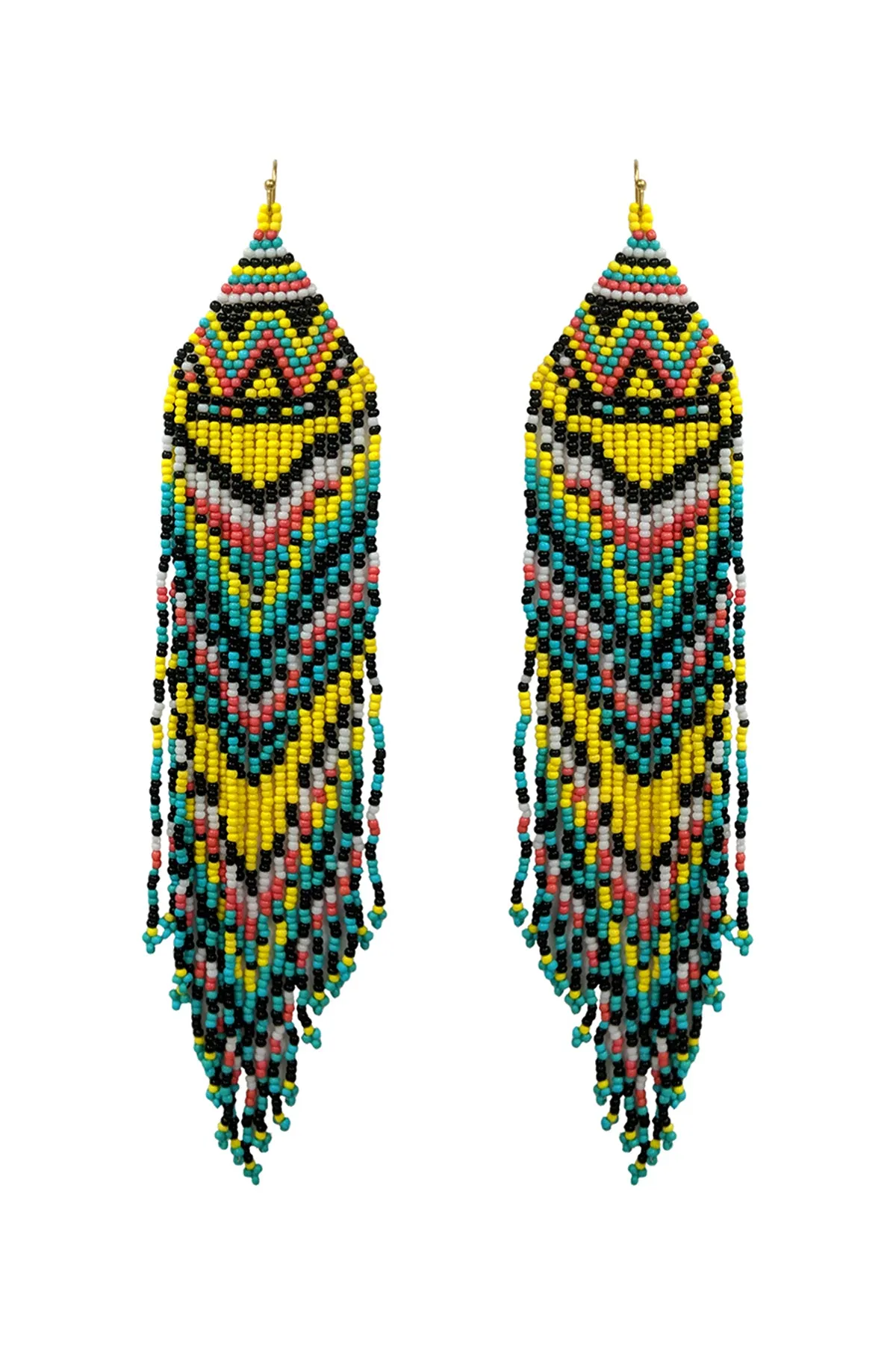 WESTERN STYLE AZTEC SEED BEAD FRINGE DROP EARRINGS