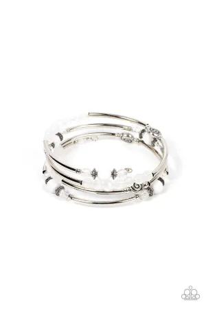 Whimsically Whirly - White - Beaded Paparazzi Coil Bracelet
