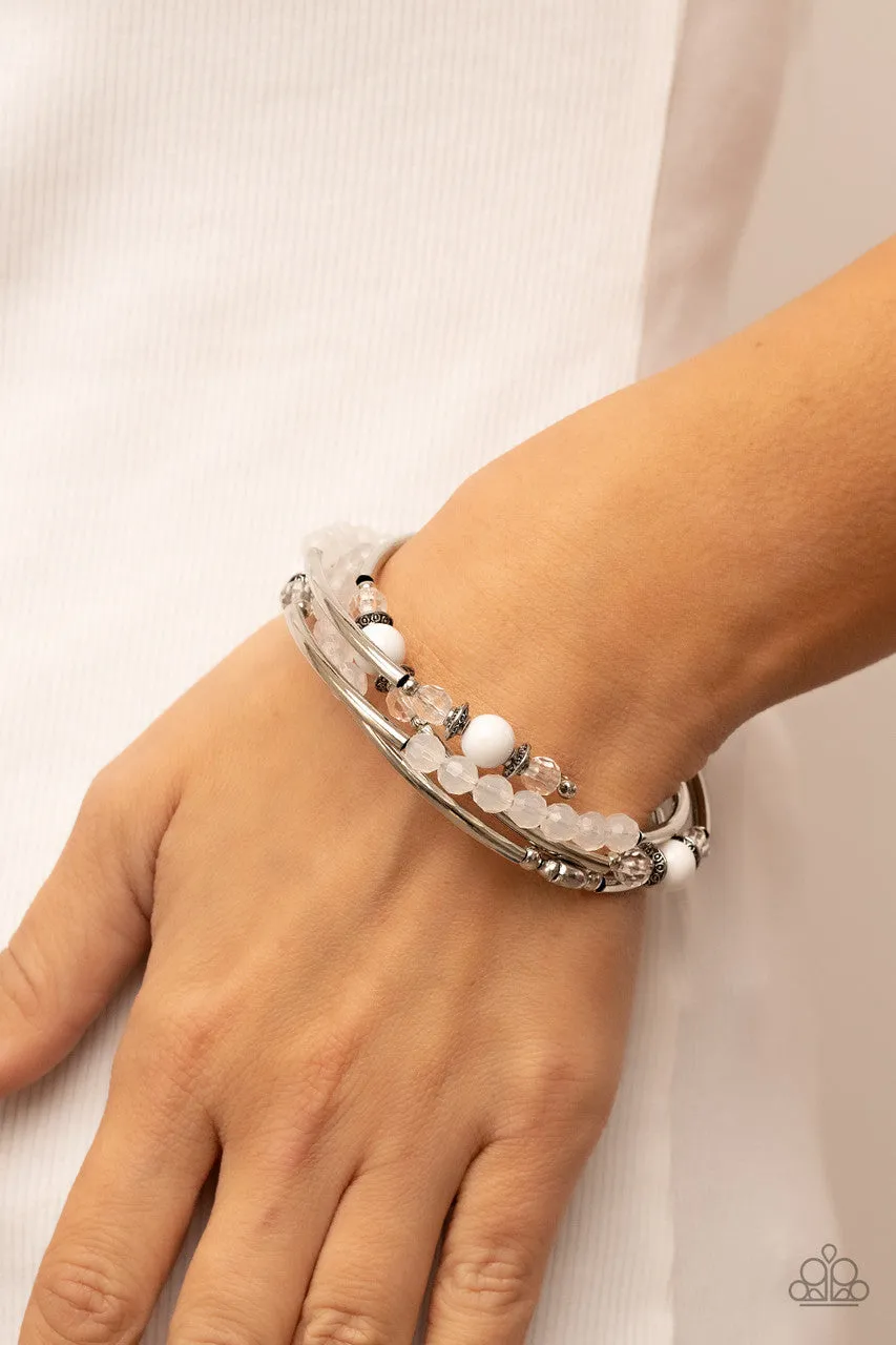 Whimsically Whirly - White - Beaded Paparazzi Coil Bracelet