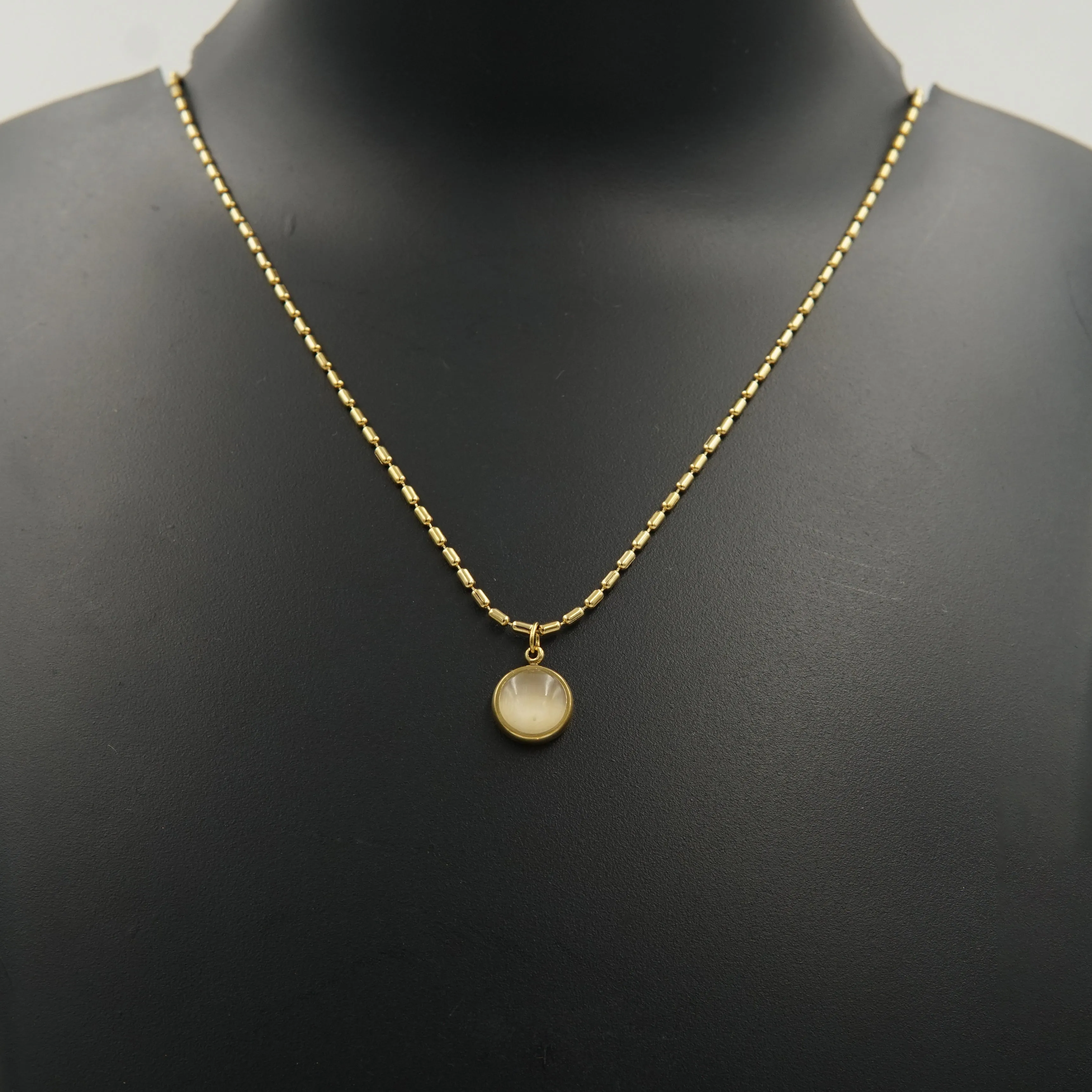 White Clear Pearl Chain Necklace Gold Plated, Waterproof and Anti-Tarnish