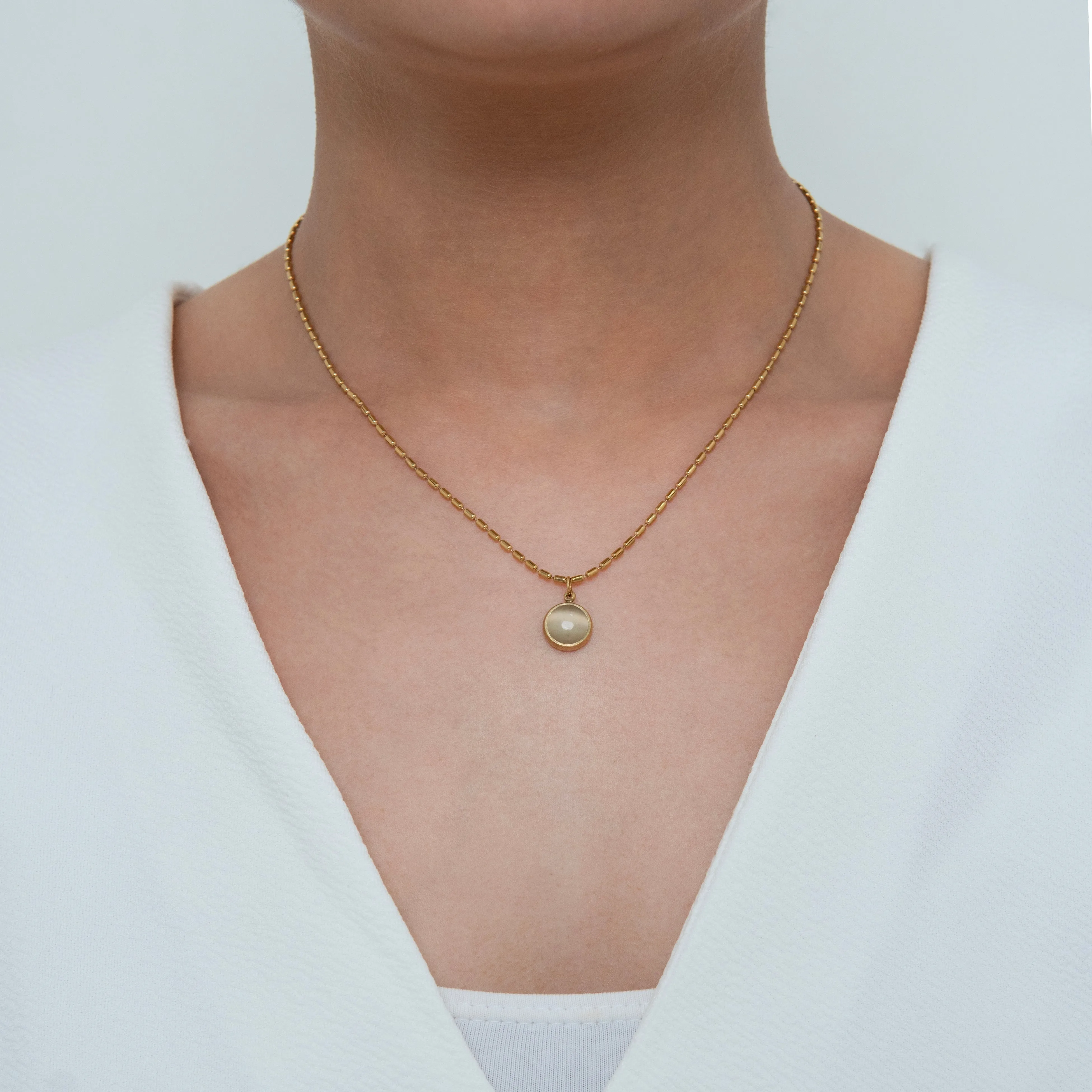 White Clear Pearl Chain Necklace Gold Plated, Waterproof and Anti-Tarnish