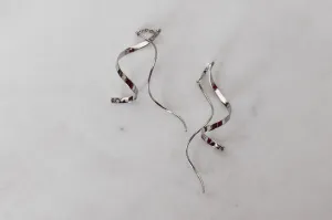 White Gold Twirling Curl-Threader Dangle Earrings