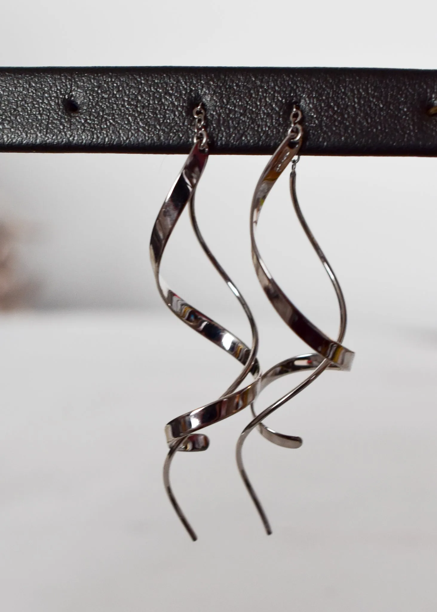 White Gold Twirling Curl-Threader Dangle Earrings