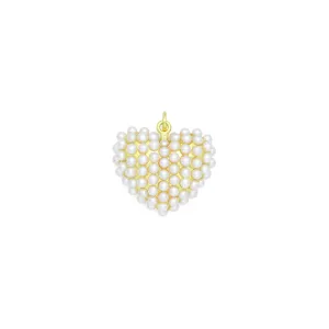 White Pearl Gold Heart Shape Charm Pendant, Sku#A456