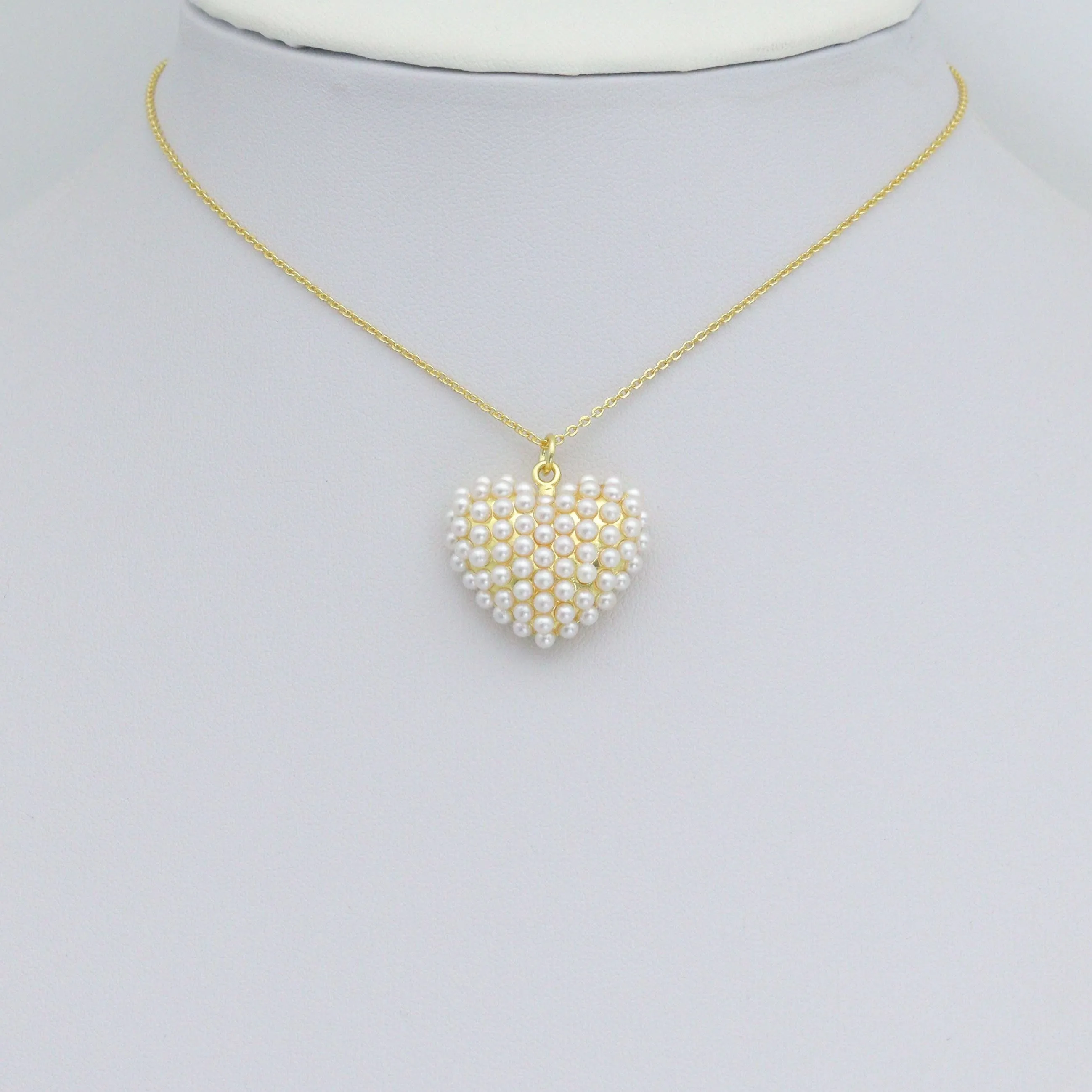White Pearl Gold Heart Shape Charm Pendant, Sku#A456