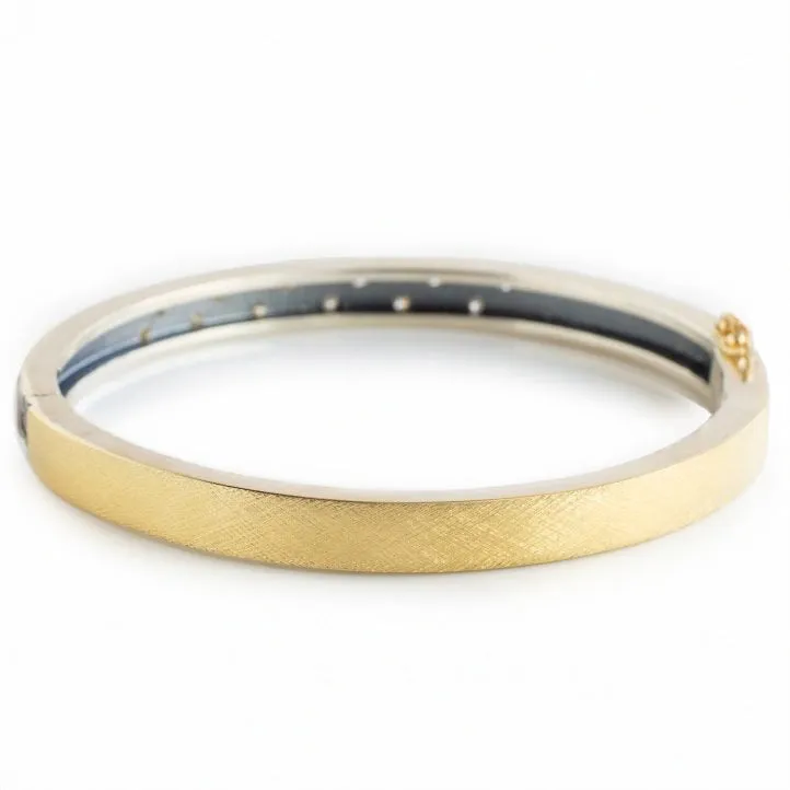 Wide Yellow Gold Bangle with Zig Zag Diamonds