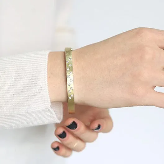 Wide Yellow Gold Bangle with Zig Zag Diamonds