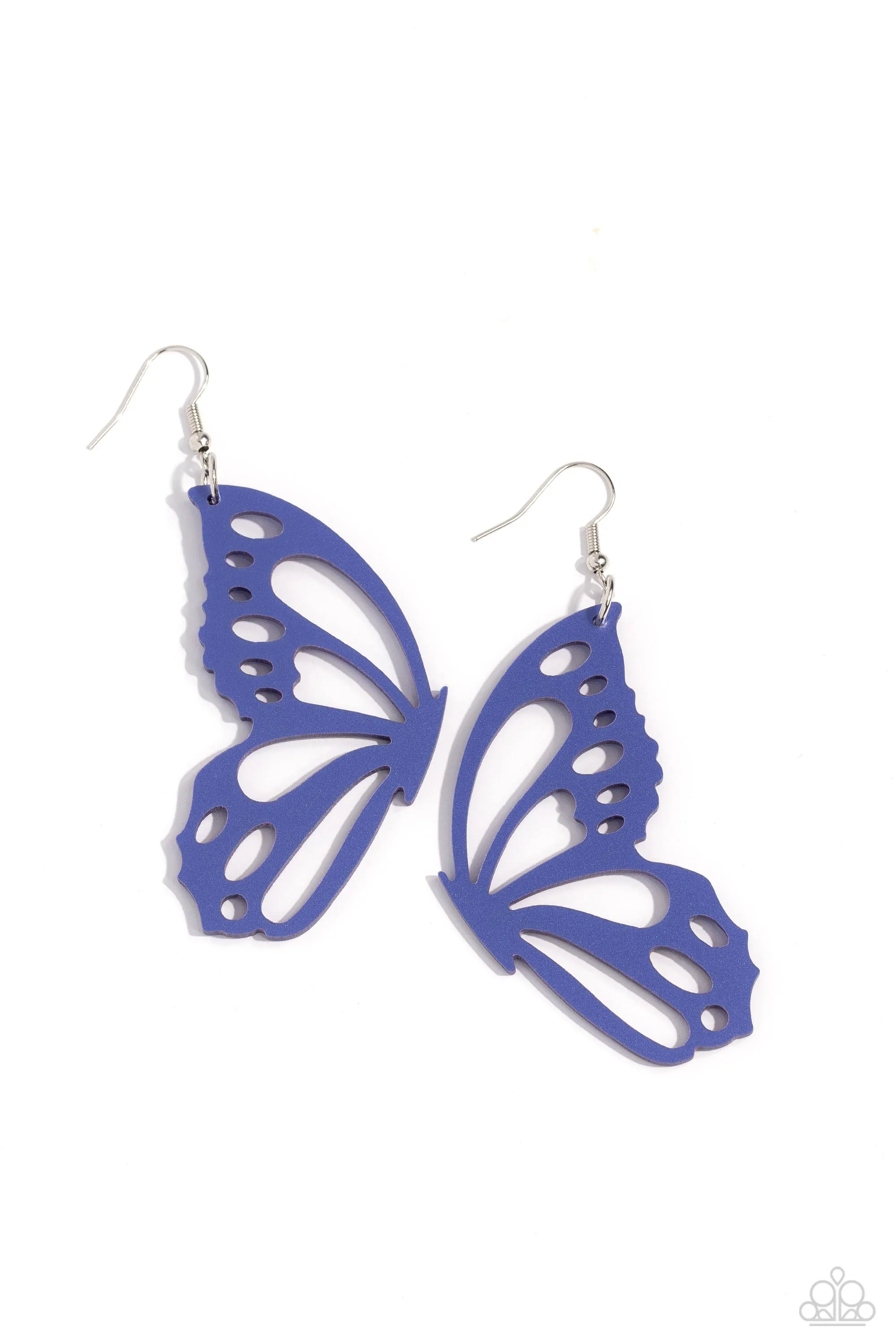 WING of the World - Blue - Oversized Acrylic Butterfly Wing Paparazzi Fishhook Earrings