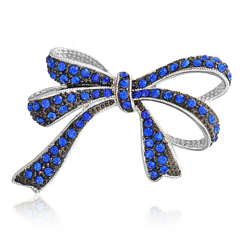 Winter Wedding Crystal Bridal Statement Ribbon Bow Brooch Pin Silver Plated