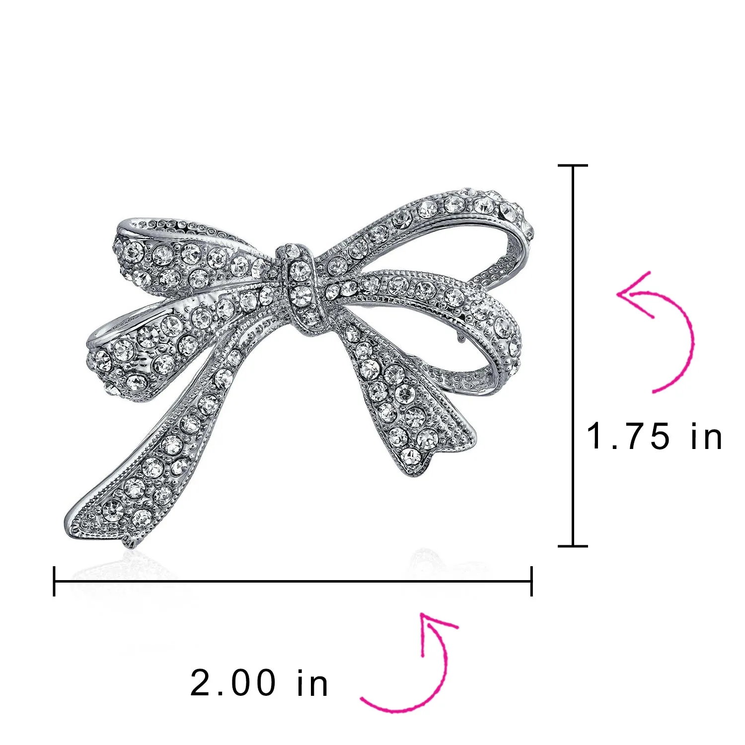 Winter Wedding Crystal Bridal Statement Ribbon Bow Brooch Pin Silver Plated