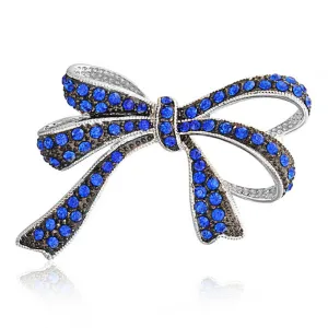 Winter Wedding Crystal Bridal Statement Ribbon Bow Brooch Pin Silver Plated