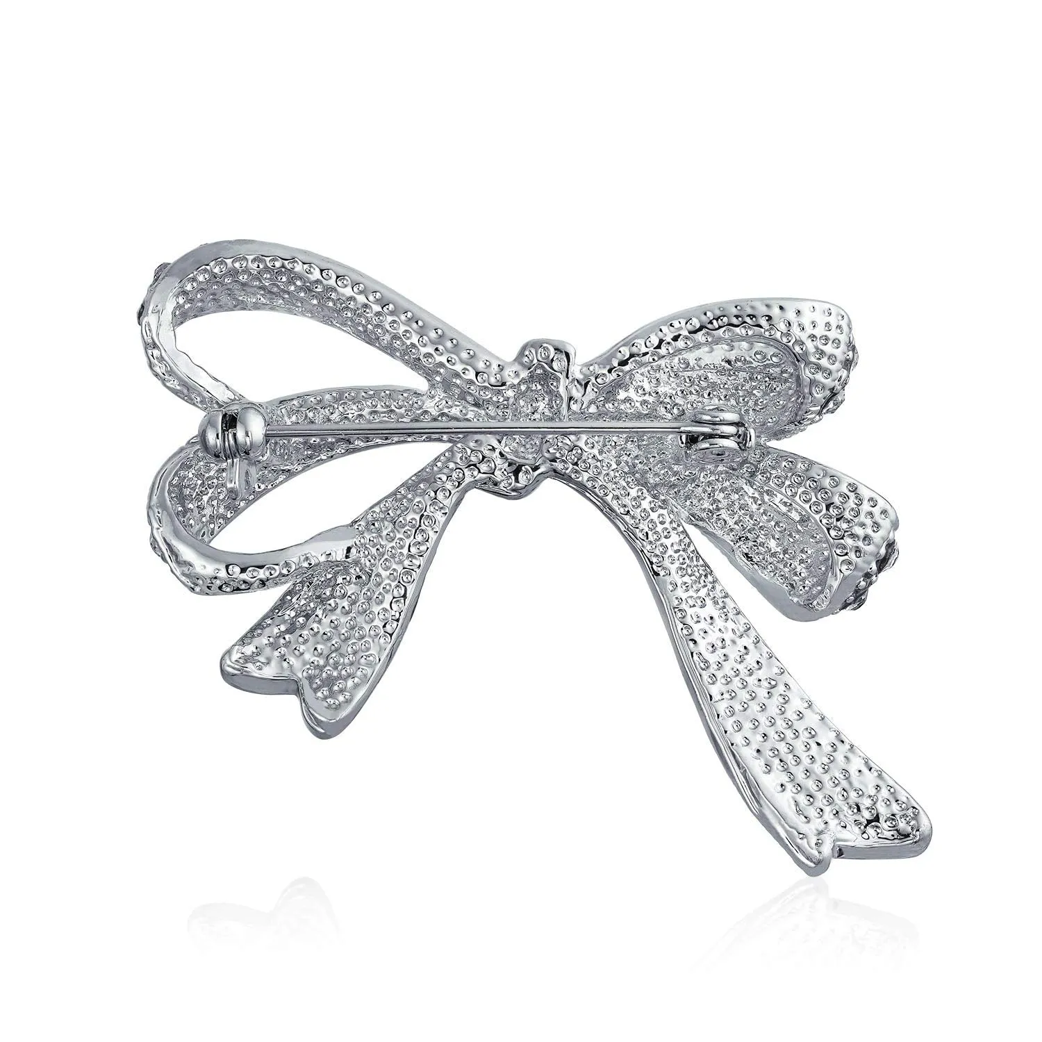 Winter Wedding Crystal Bridal Statement Ribbon Bow Brooch Pin Silver Plated