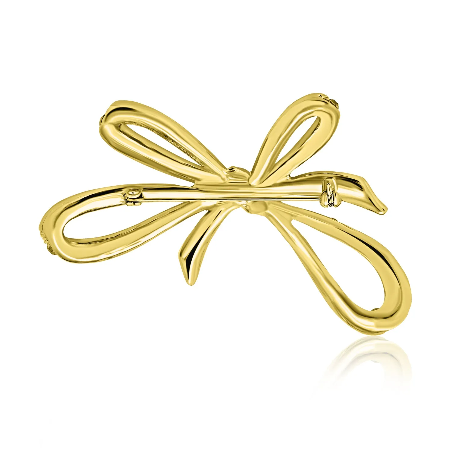 Winter Wedding Glittering Crystal Bridal Large Ribbon Bow Brooch Pin Gold Plated