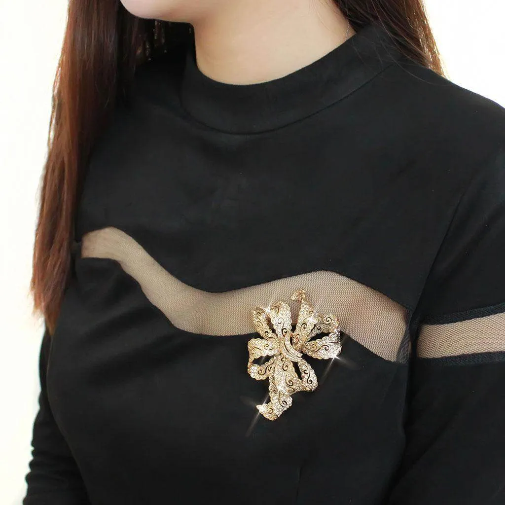 Women's Brooches: Citrine Yellow Bow Gold White Metal Brooch