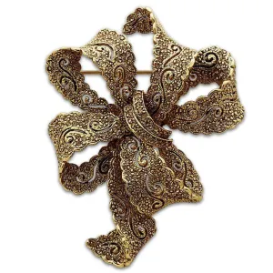 Women's Brooches: Citrine Yellow Bow Gold White Metal Brooch