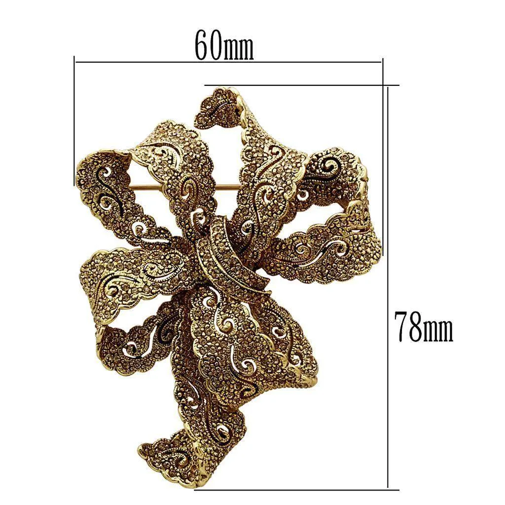 Women's Brooches: Citrine Yellow Bow Gold White Metal Brooch