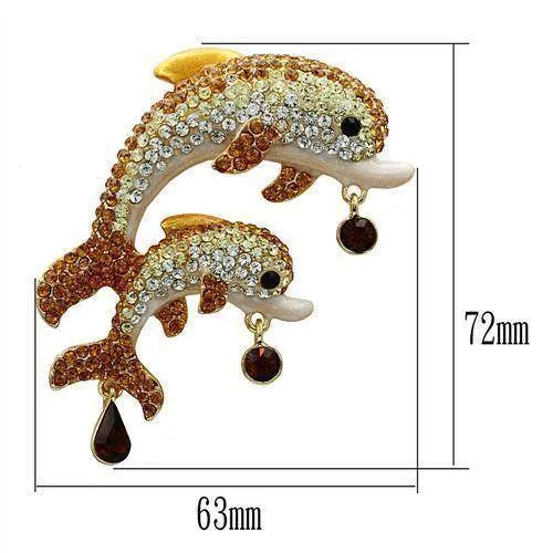 Women's Brooches: Dolphins Gold White Metal Brooch