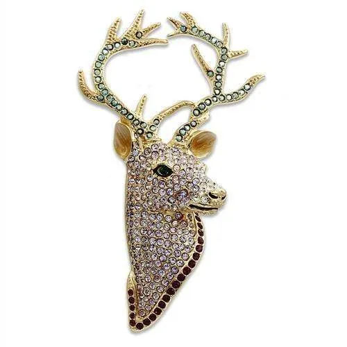 Women's Brooches: Jeweled Buck Gold White Metal Deer Brooch