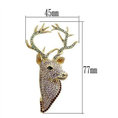 Women's Brooches: Jeweled Buck Gold White Metal Deer Brooch